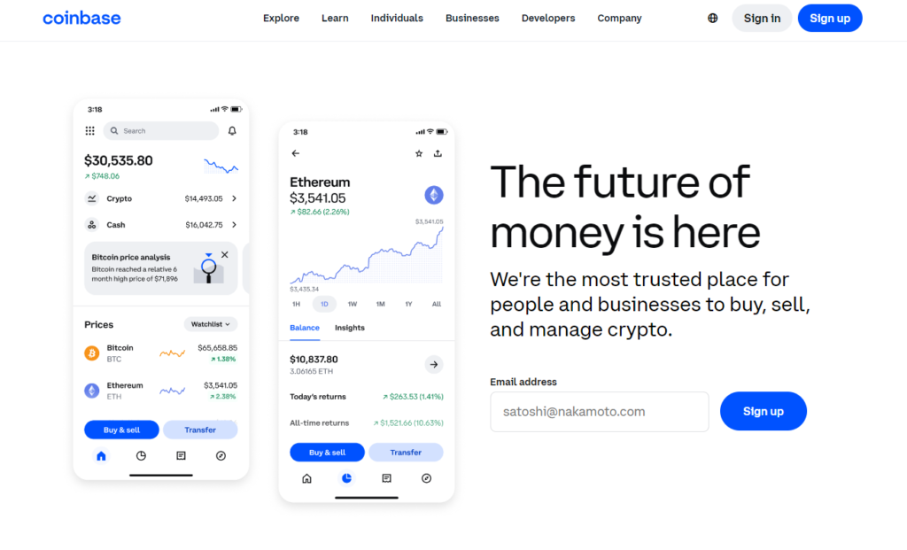 Coinbase website screenshot