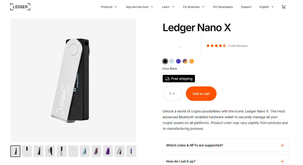 Ledger nano x website screenshot