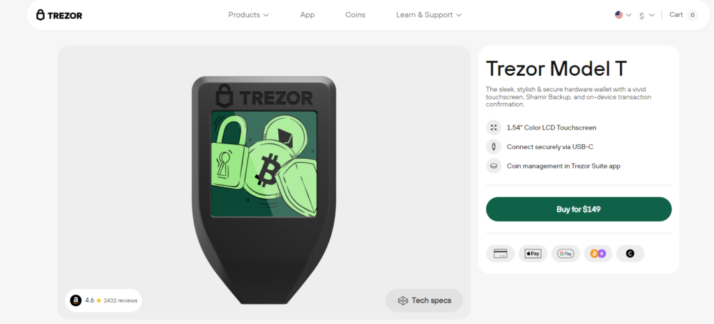 Trezor Model T website screenshot