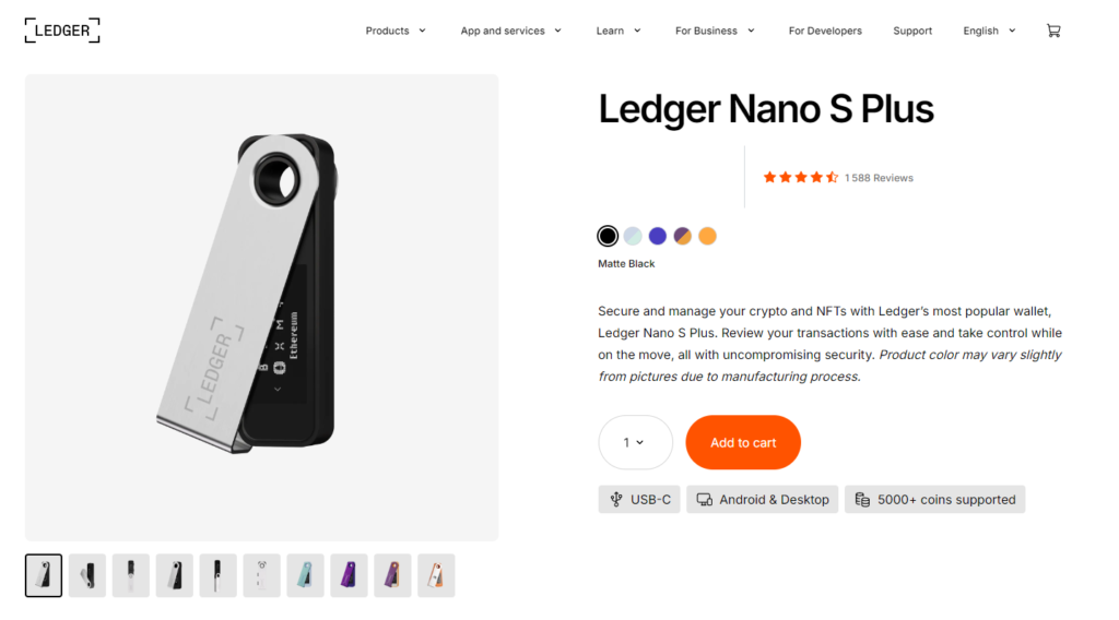 Ledger nano S plus website screenshot