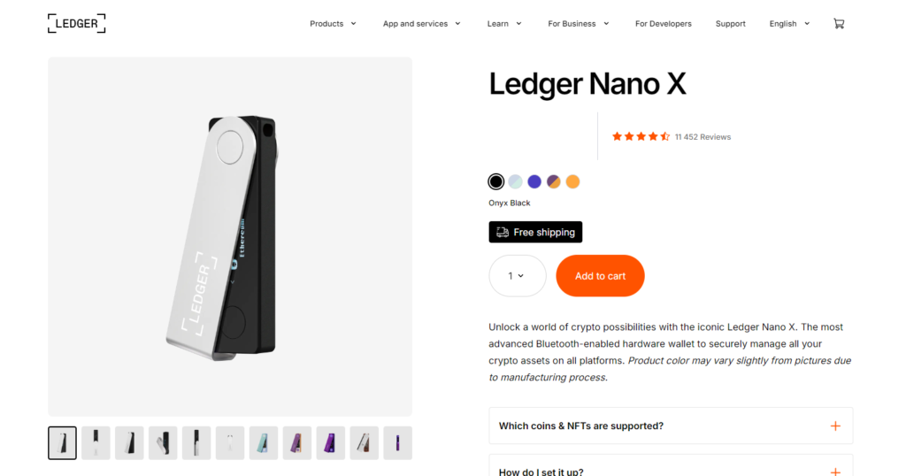 Ledger Nano X website screenshots